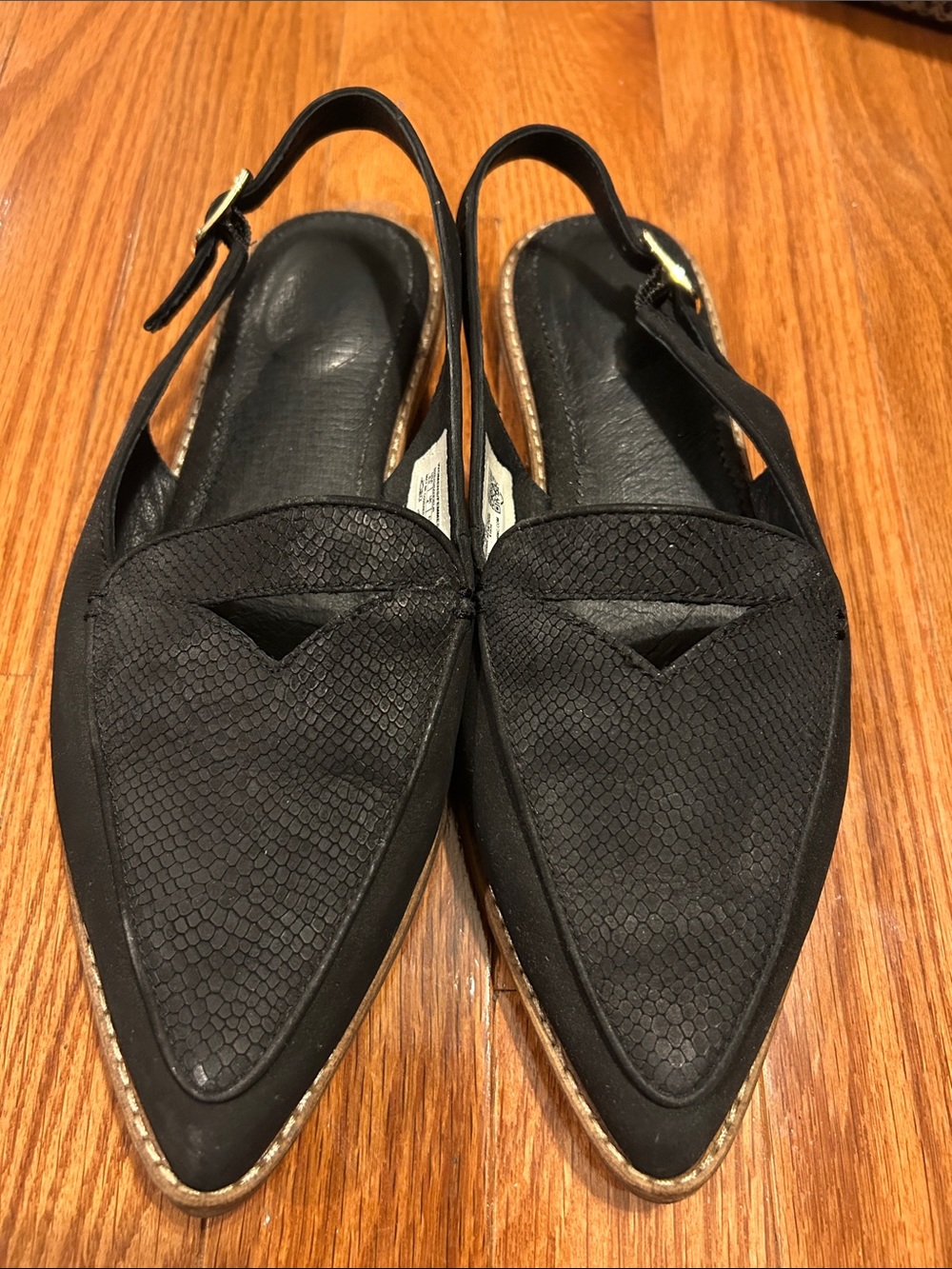 Sperry Black Pointed Slingback Flats with Gold Buckle